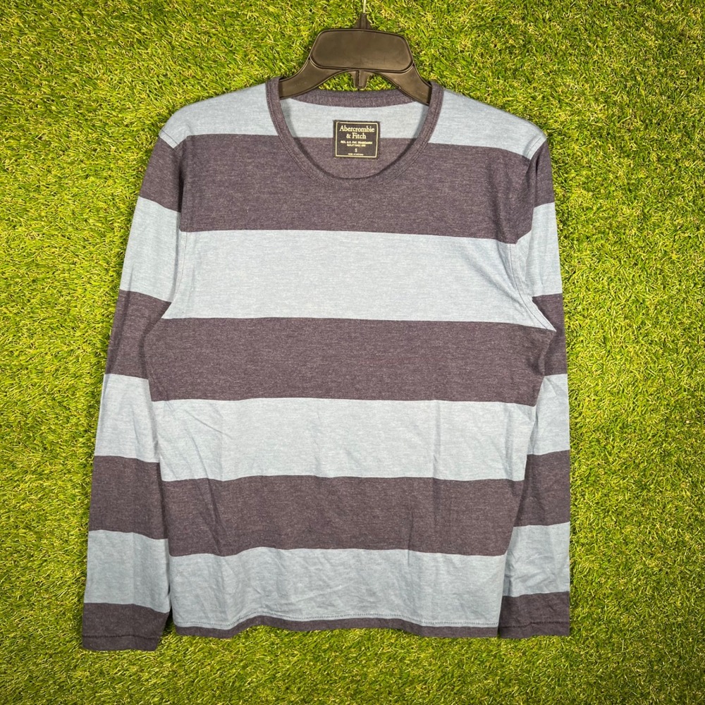 Abercrombie & Fitch Mens Small Blue Striped Long‎ Sleeve Crewneck Tee Shirt